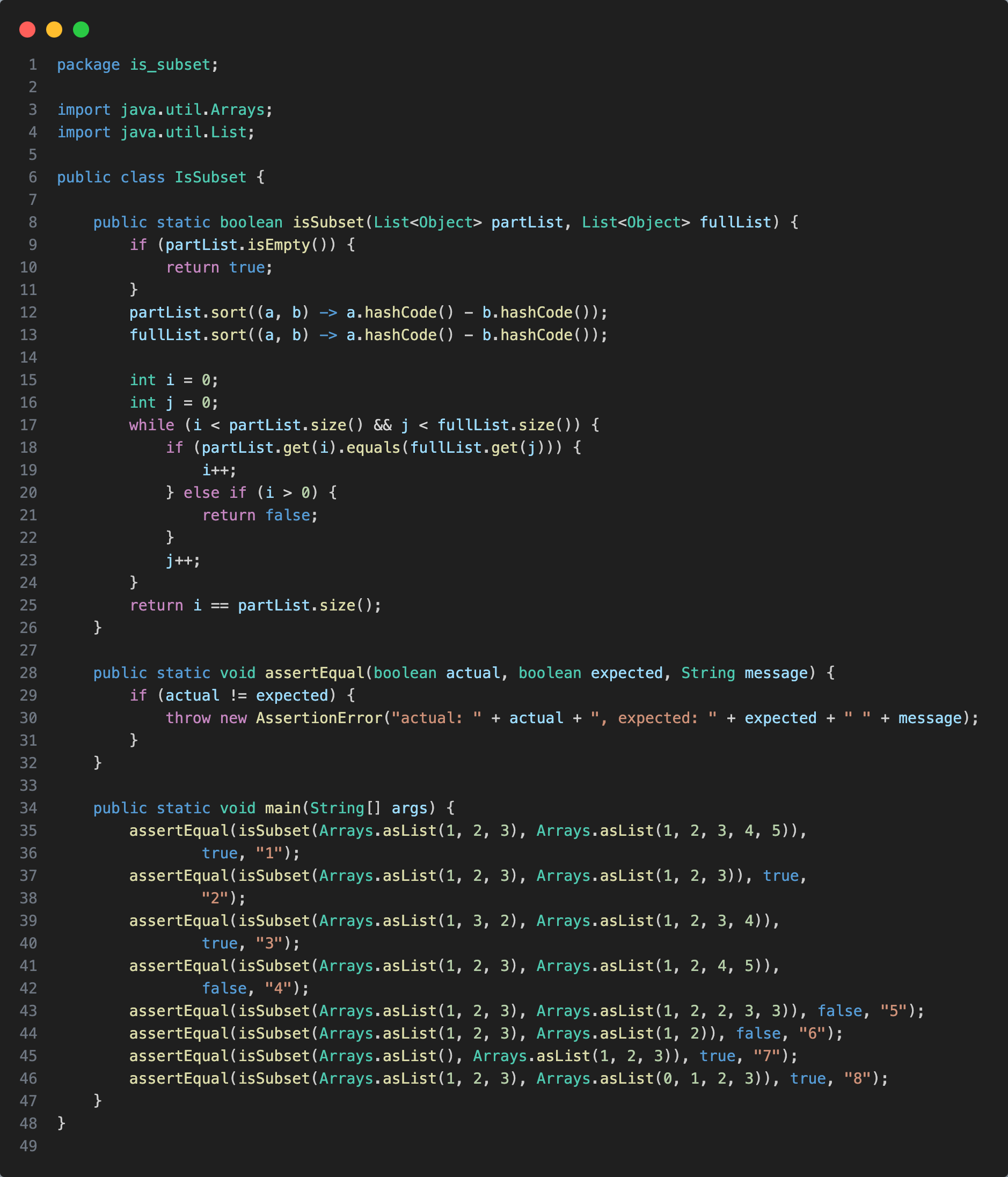 isSubset.java